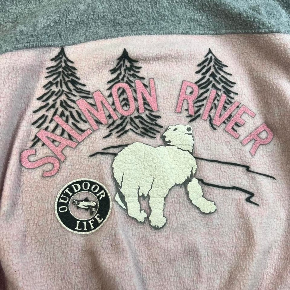 Vintage Made in USA Salmon River pink and grey fleece crewneck sweatshirt - Picture 2 of 6